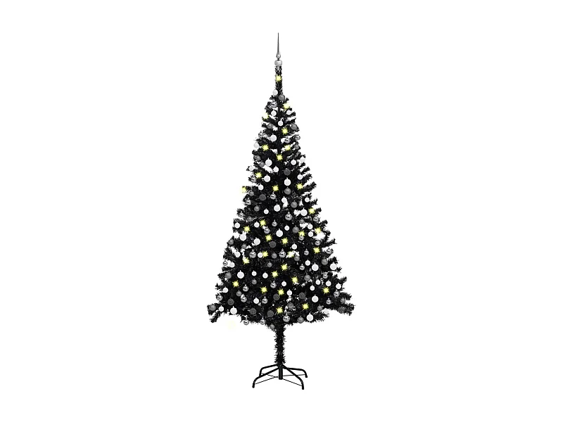 Albero di Natale artificiale preilluminato e palline nere 240 cm in PVC