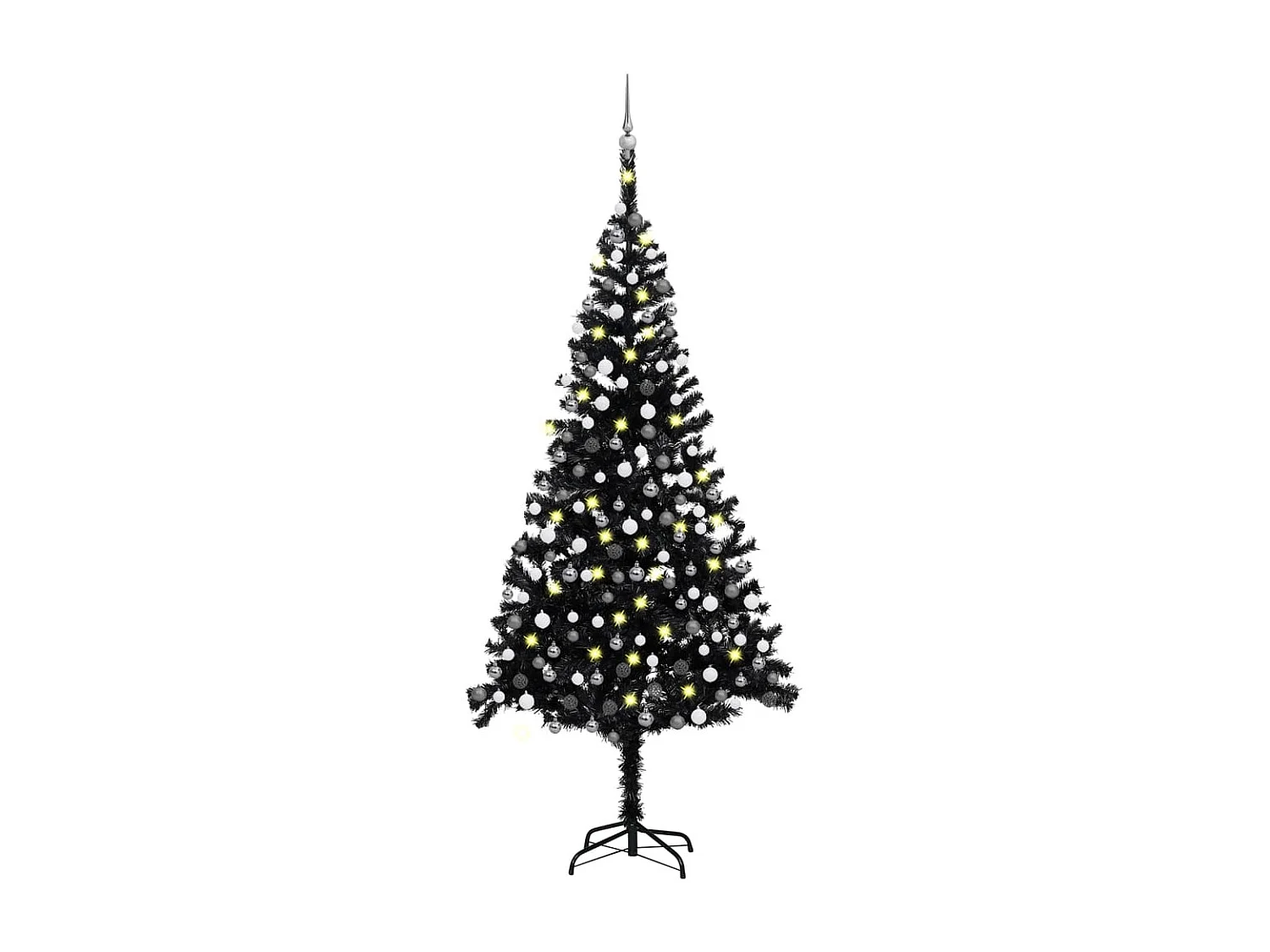 Arbre de No?l artificiel pré-éclairé et boules noir 240 cm PVC