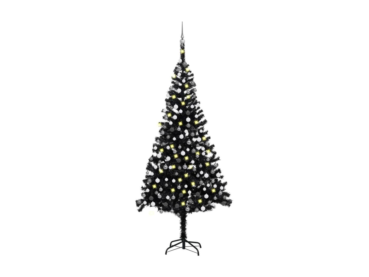Albero Di Natale Con Palline Nere Albero di Natale artificiale preilluminato e palline nere 240 cm in PVC