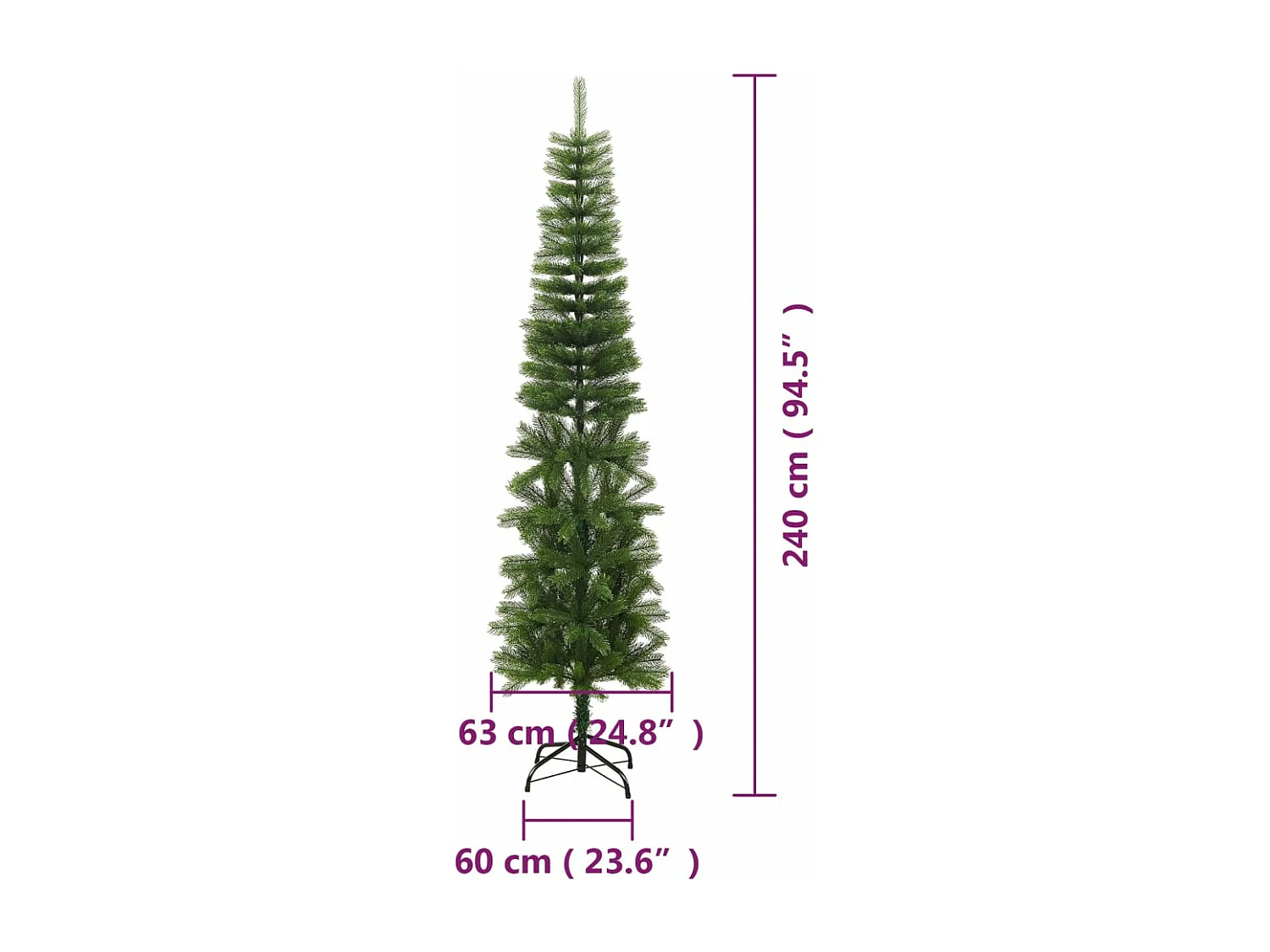 Sapin de No?l artificiel mince avec support 240 cm PE