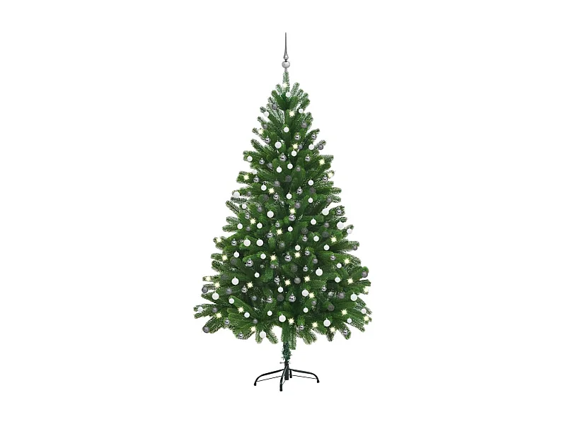 Albero di Natale artificiale preilluminato e palline 210 cm verde