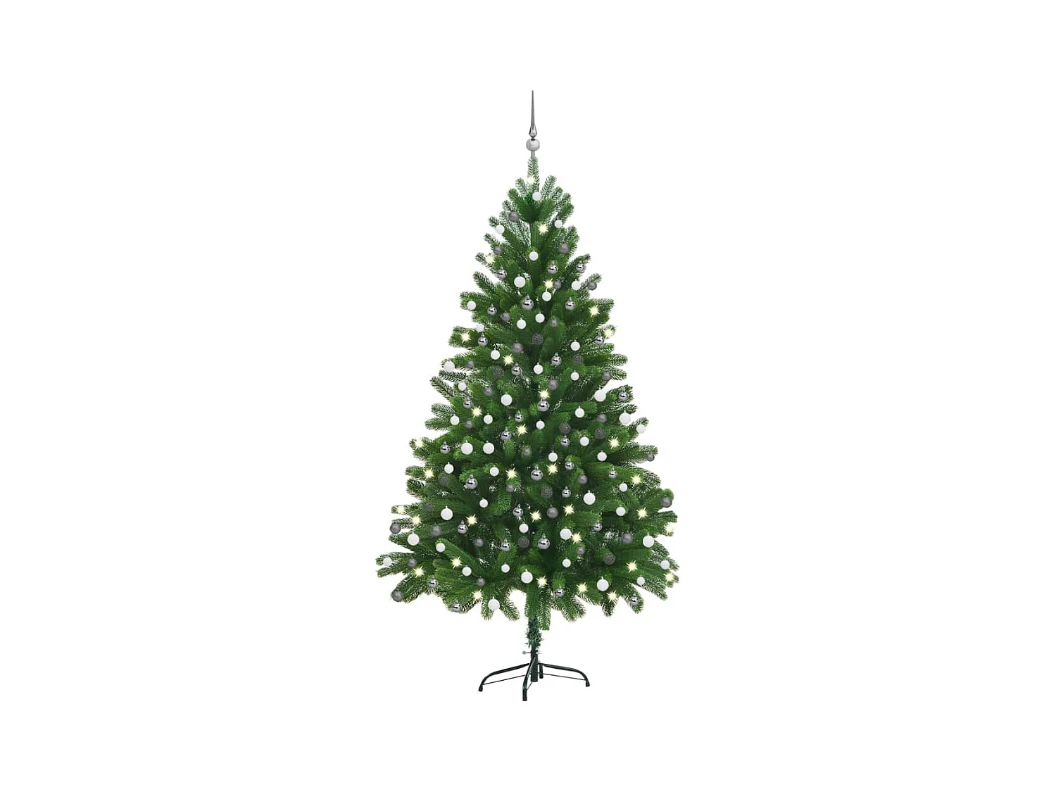 Albero di Natale artificiale preilluminato e palline 210 cm verde