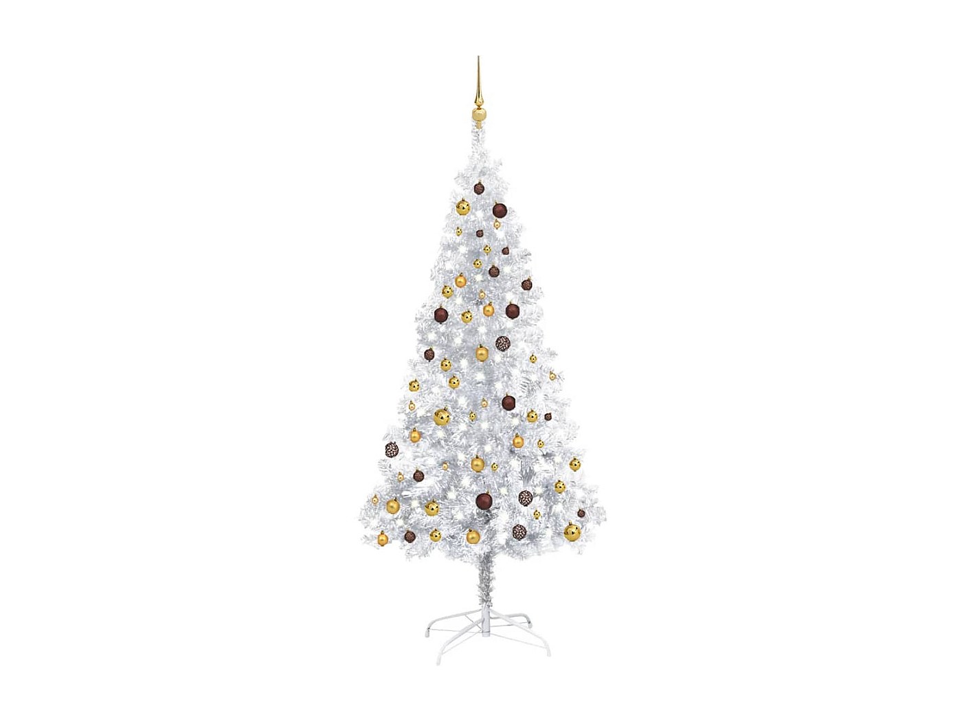 Albero di Natale artificiale preilluminato/palline argento 210 cm PET