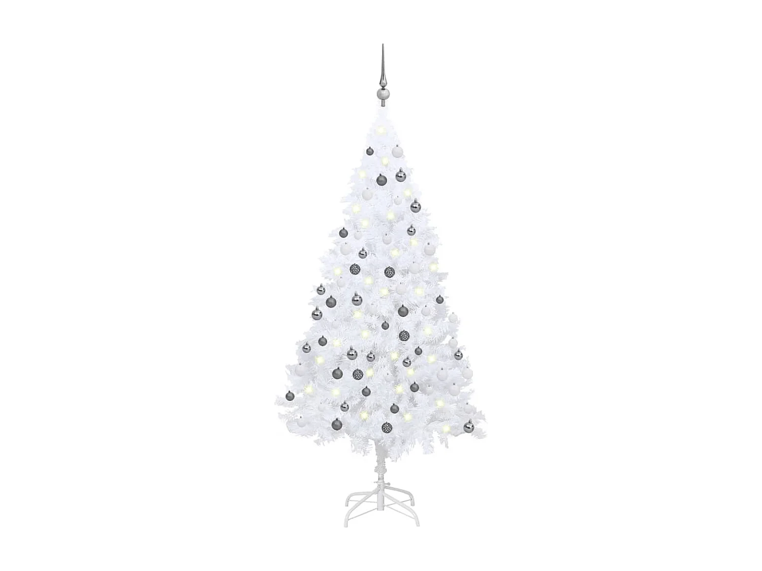 Albero di Natale artificiale preilluminato e palline bianche da 150 cm in PVC