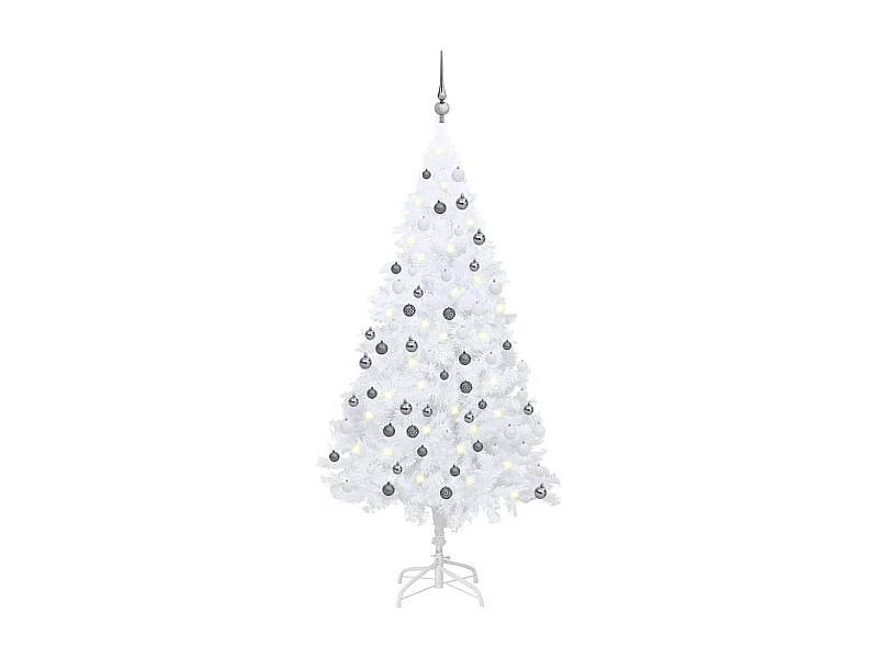 Árbol de Navidad artificial preiluminado y bolas de PVC blanco 150 cm
