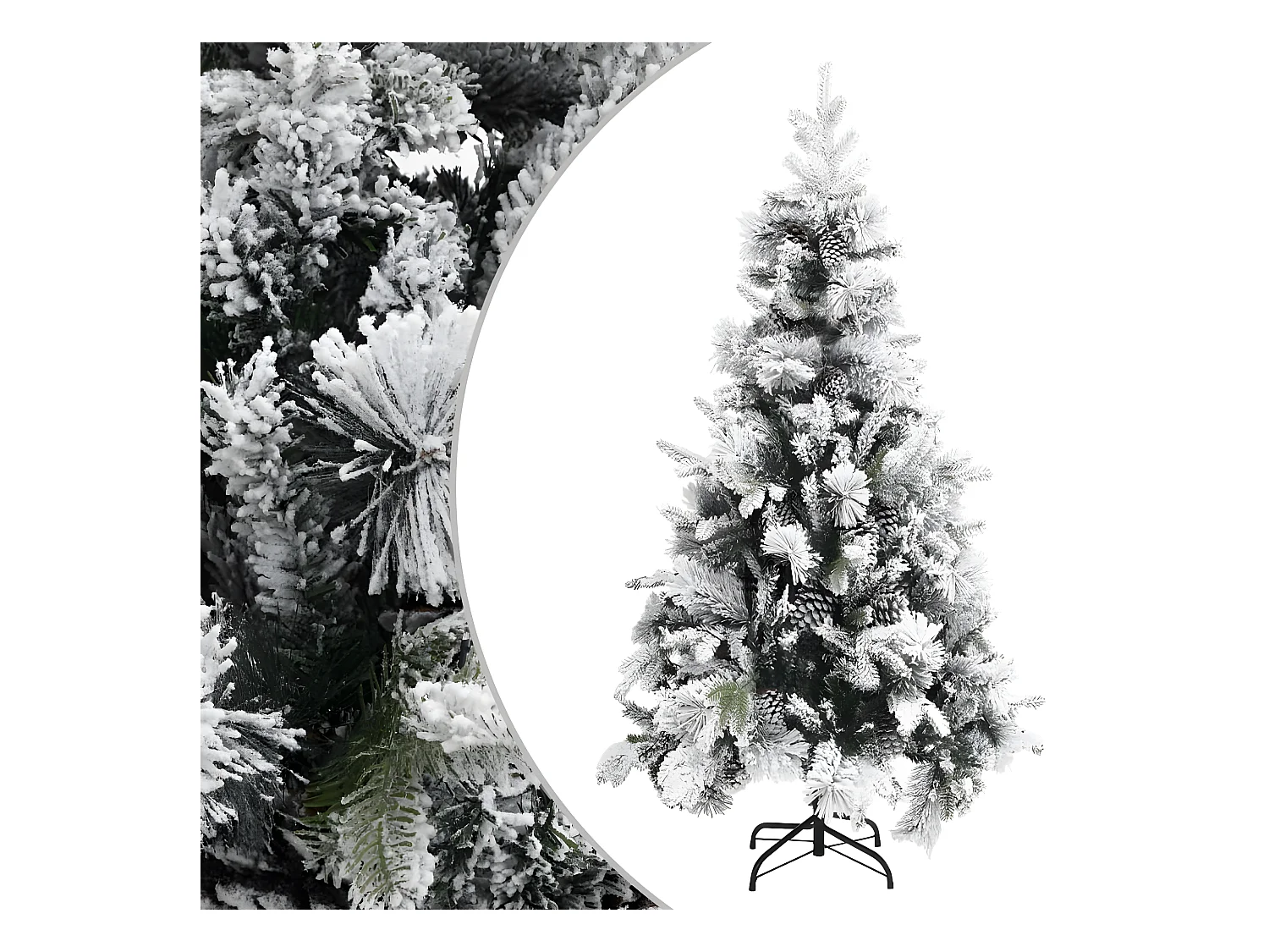 Árbol de Navidad con copos de nieve y piñas 225 cm PVC/PE
