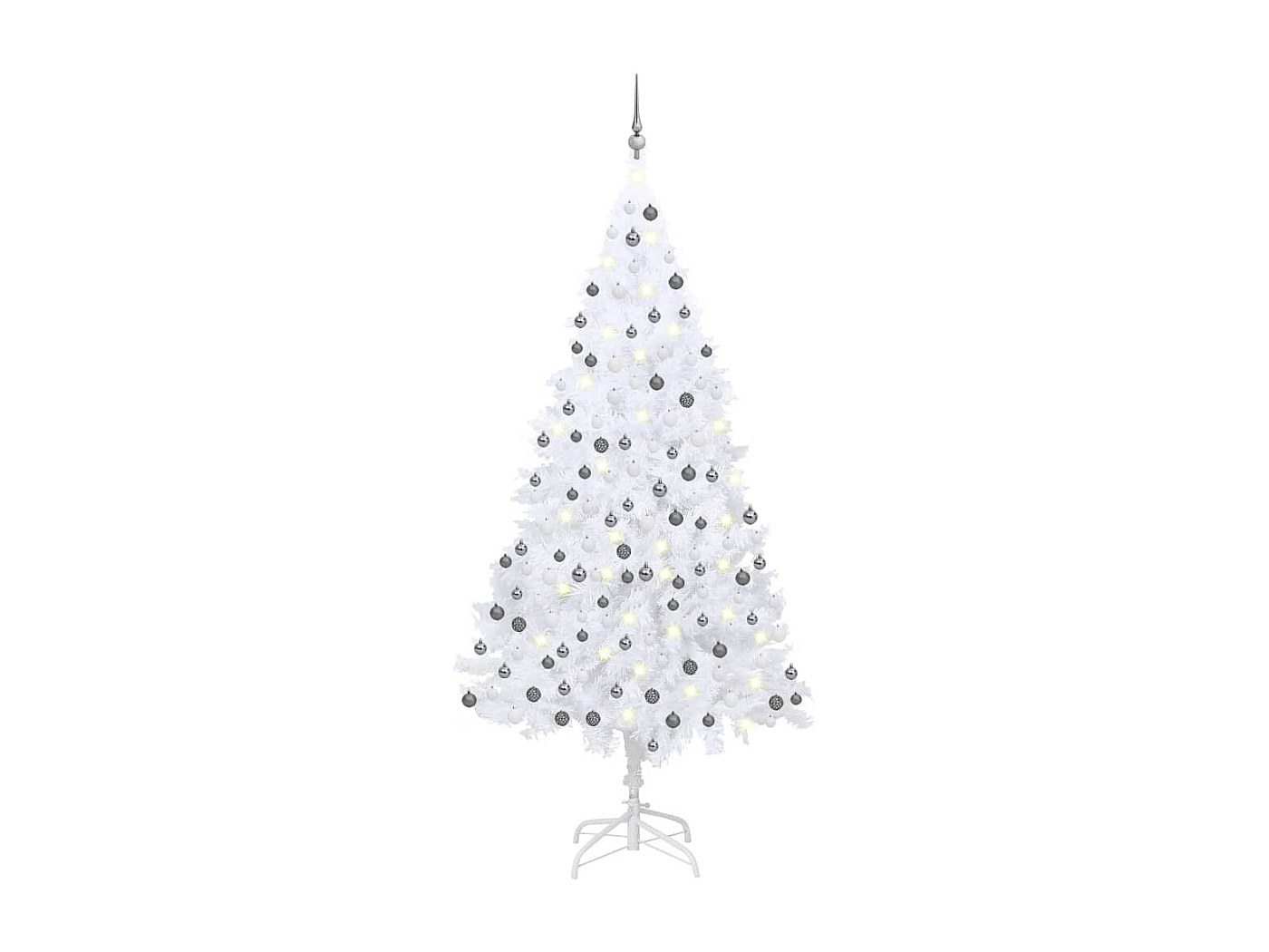 Albero di Natale artificiale preilluminato e palline bianche da 210 cm