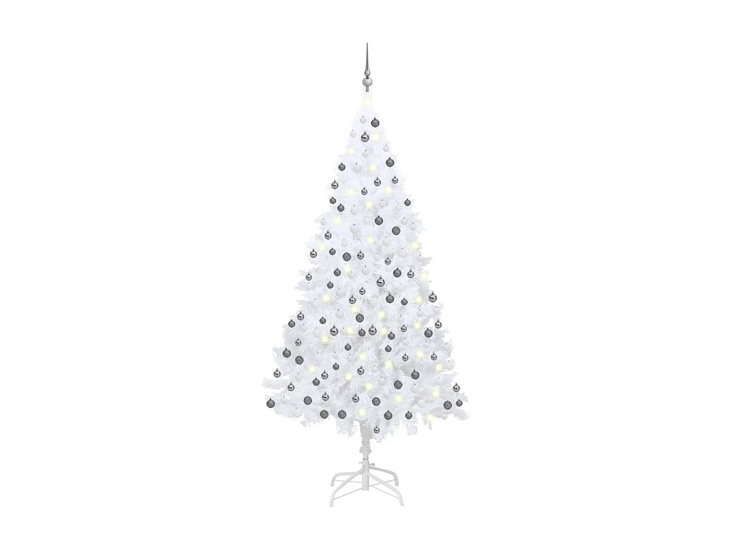 Arbre de No?l artificiel pré-éclairé et boules blanc 210 cm PVC