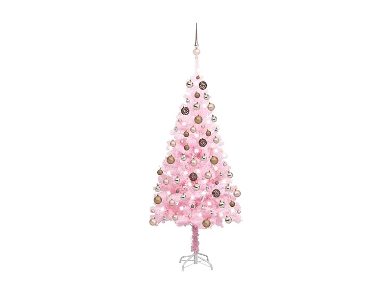 Albero di Natale artificiale preilluminato e palline rosa 120 cm in PVC