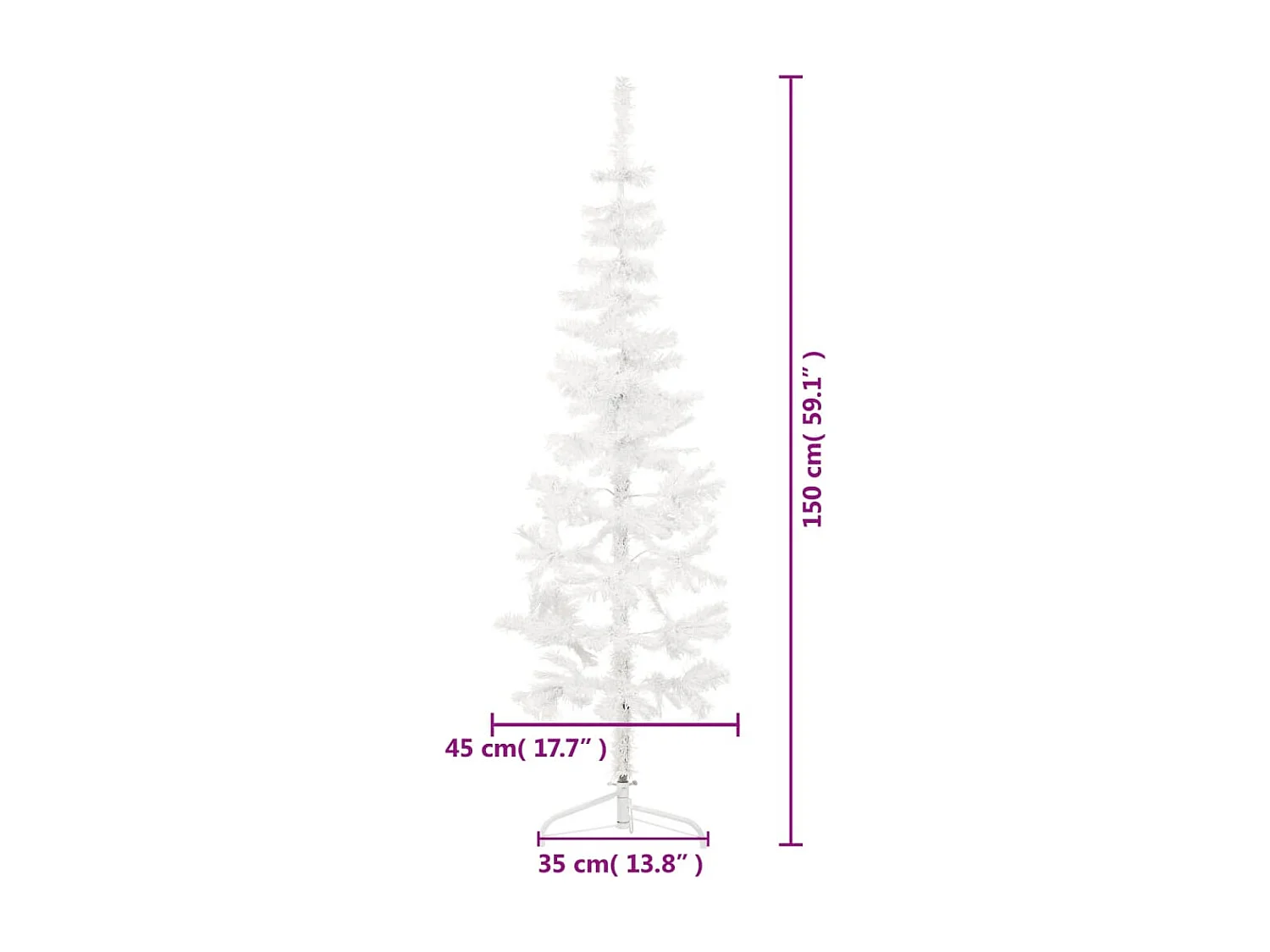Halfdunne kunstkerstboom met standaard Wit 150 cm