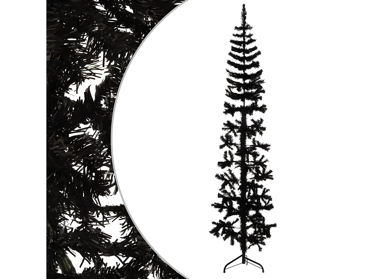 Demi sapin de No?l artificiel mince avec support Noir 180 cm