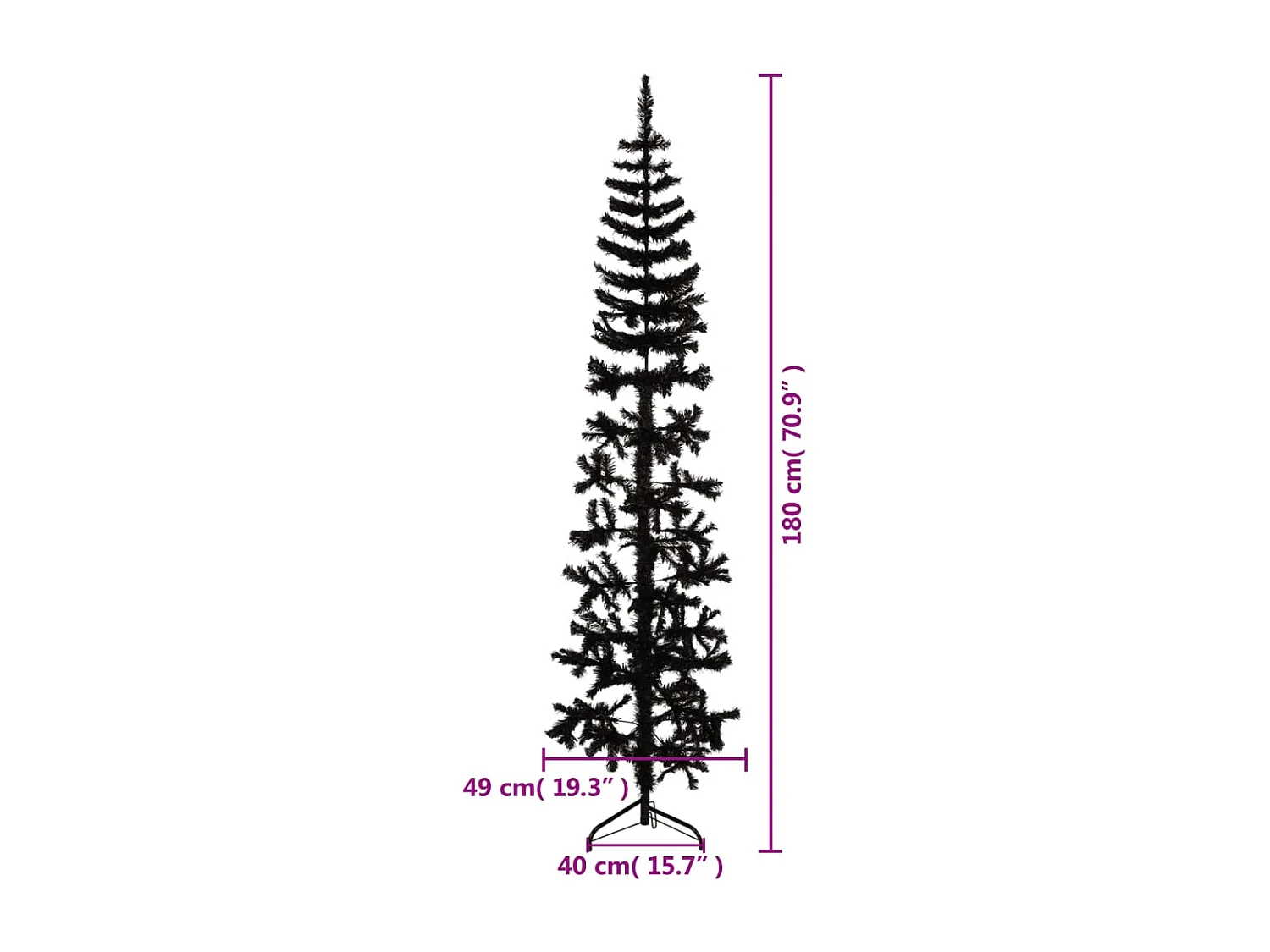 Demi sapin de No?l artificiel mince avec support Noir 180 cm