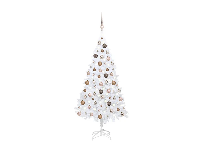 Albero di Natale artificiale preilluminato e palline bianche da 180 cm in PVC