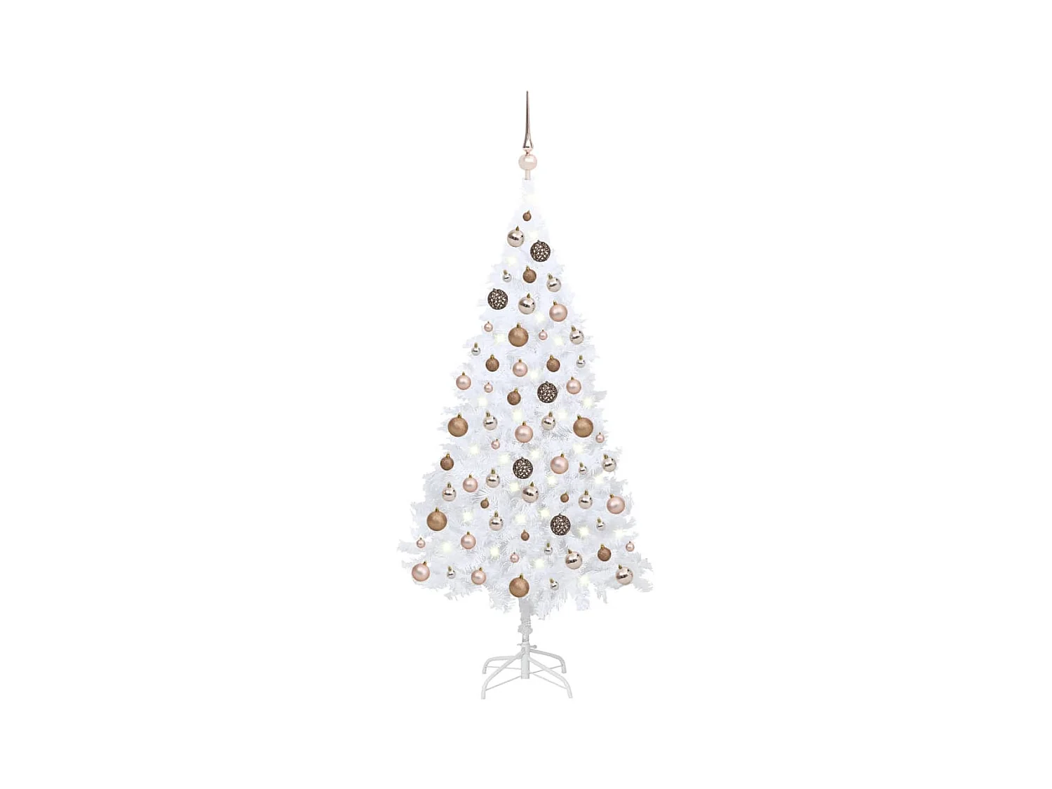 Árvore de Natal artificial pré-iluminada e bolas brancas PVC 180 cm