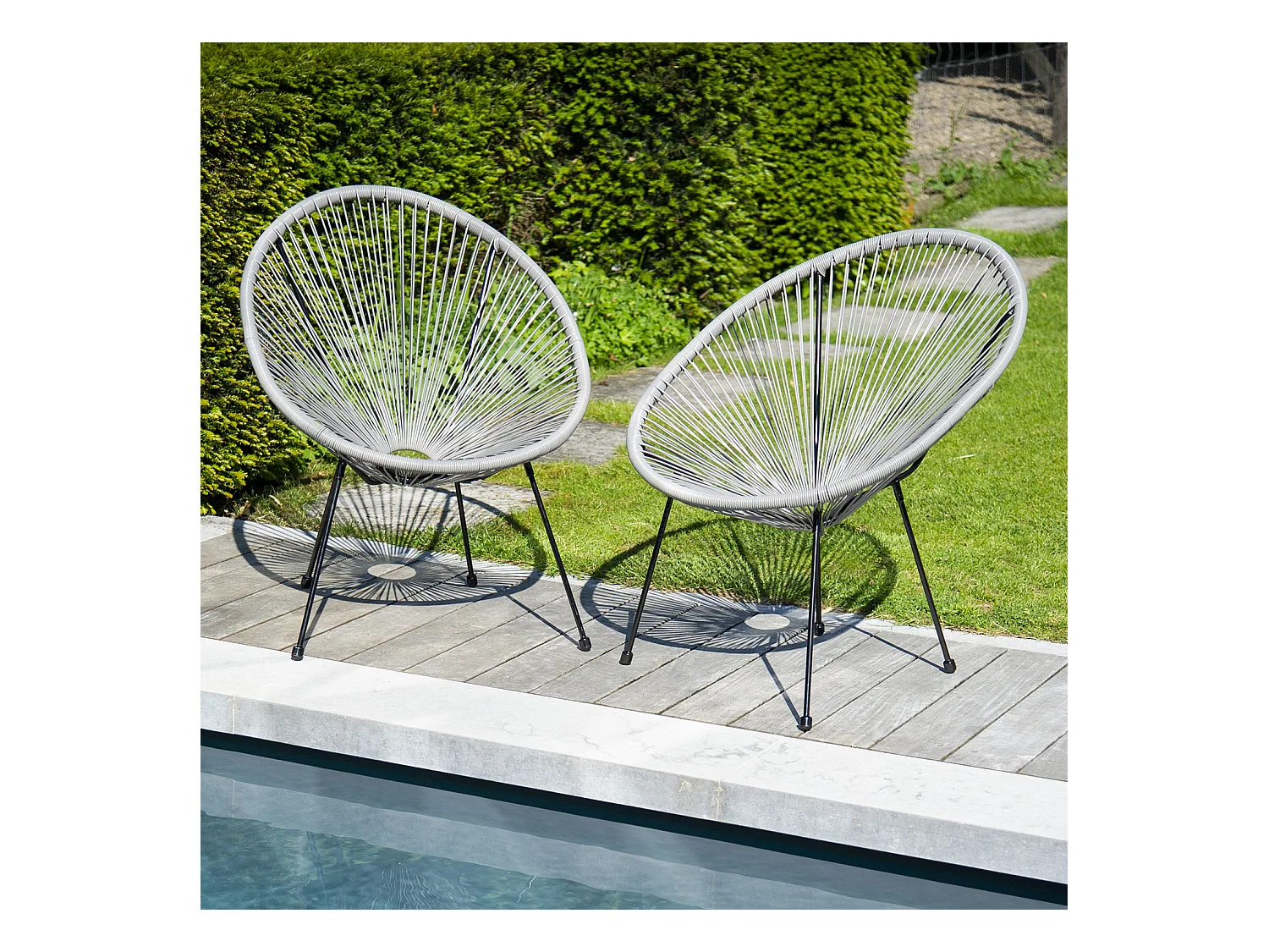 Lot de 2 fauteuils œuf ACAPULCO gris - HAPPY GARDEN