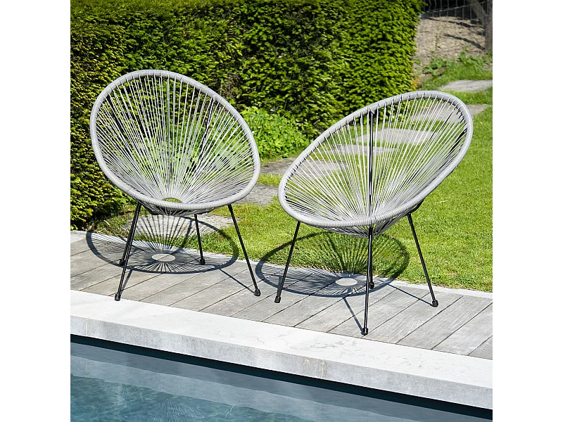 Lot de 2 fauteuils œuf ACAPULCO gris - HAPPY GARDEN