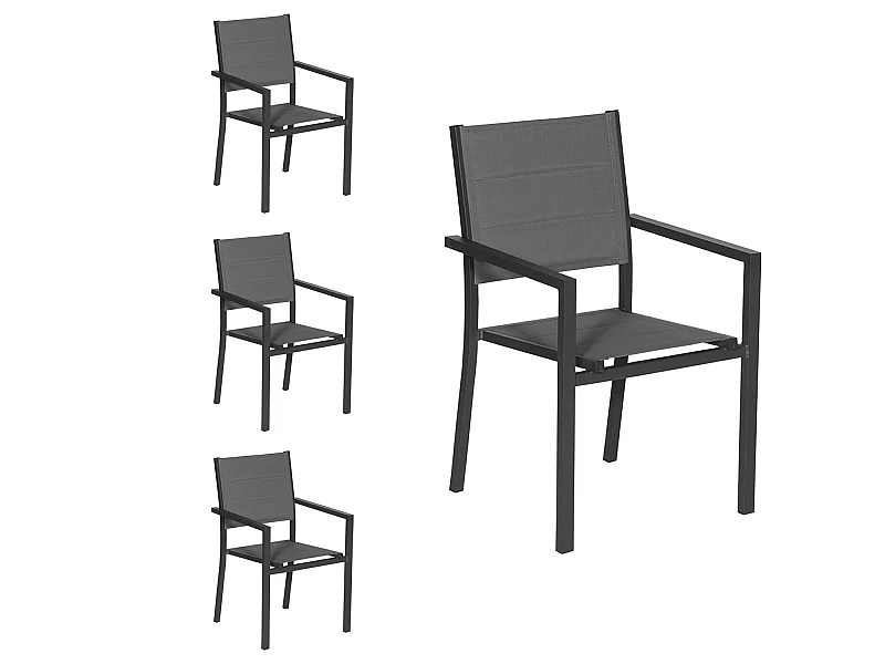 Juego de 4 sillas tapizadas de aluminio antracita textileno gris