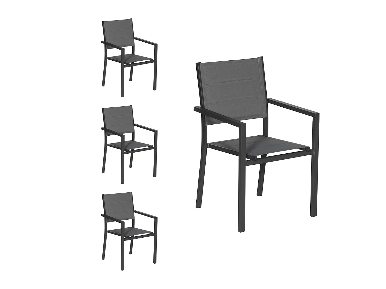 Lot de 4 chaises rembourrées en aluminium anthracite - textilène gris - HAPPY GARDEN