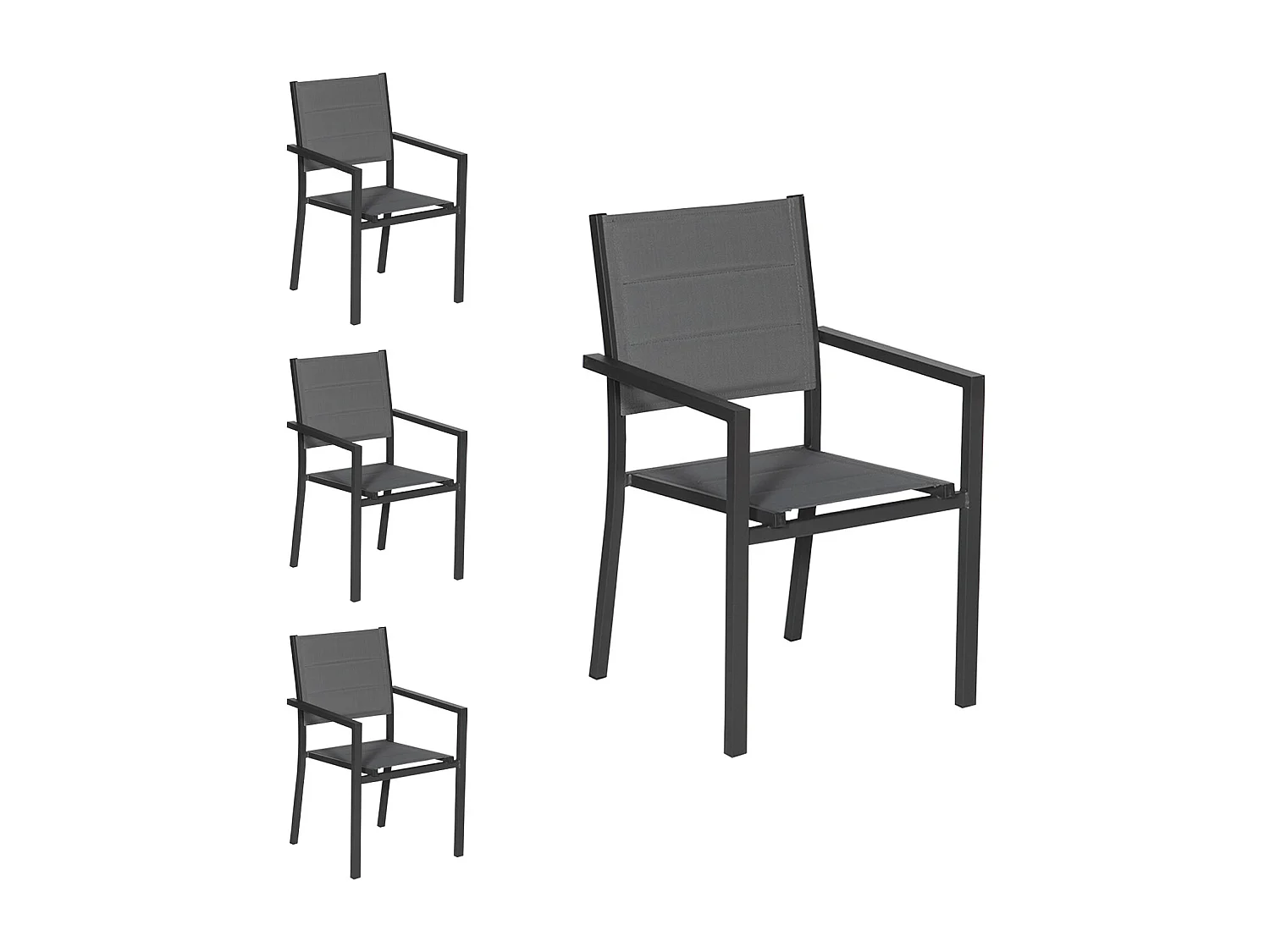 Set van 4 antraciet aluminium gestoffeerde stoelen - grijs textilene