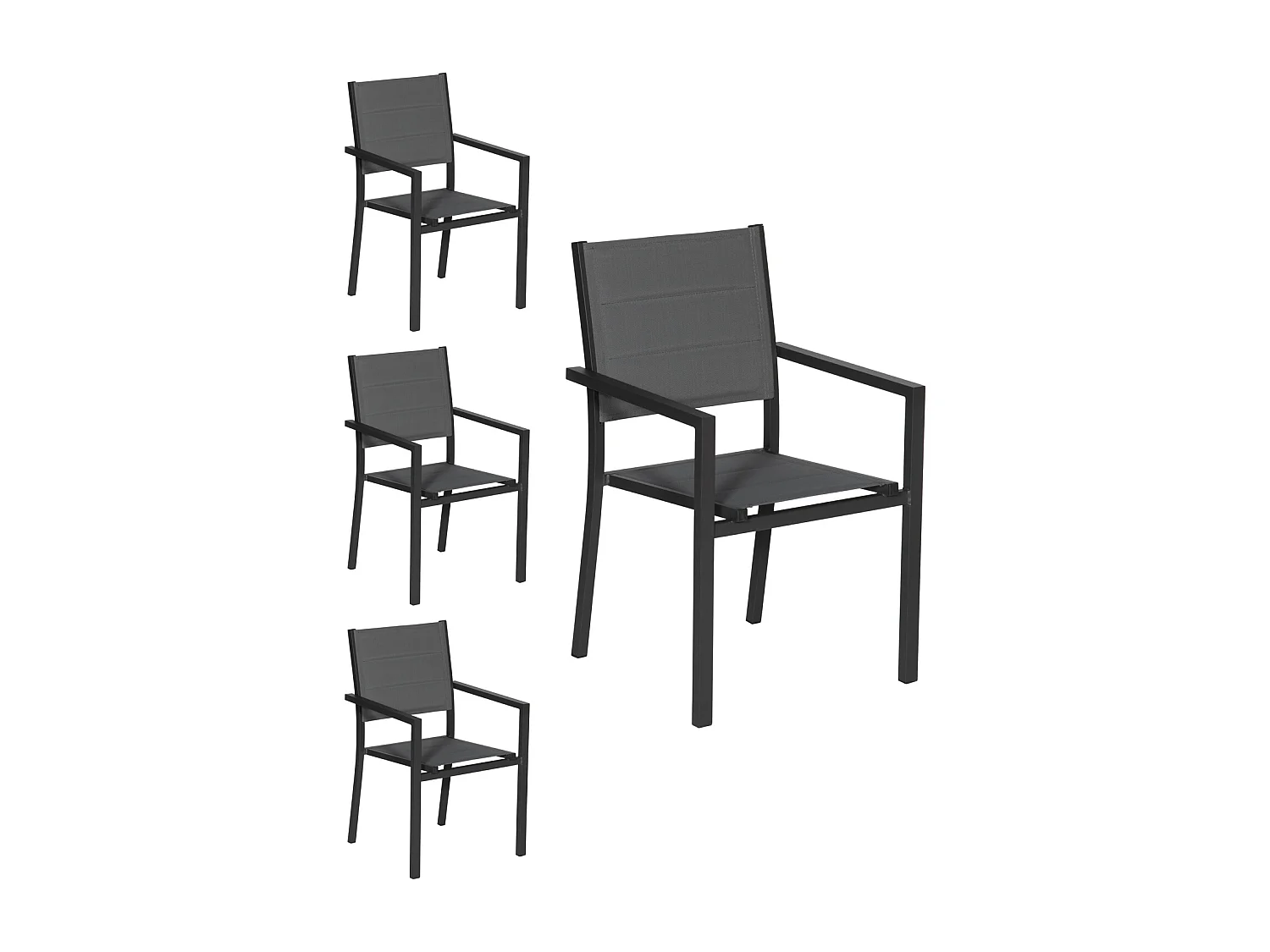 Lot de 4 chaises rembourrées en aluminium anthracite - textilène gris - HAPPY GARDEN
