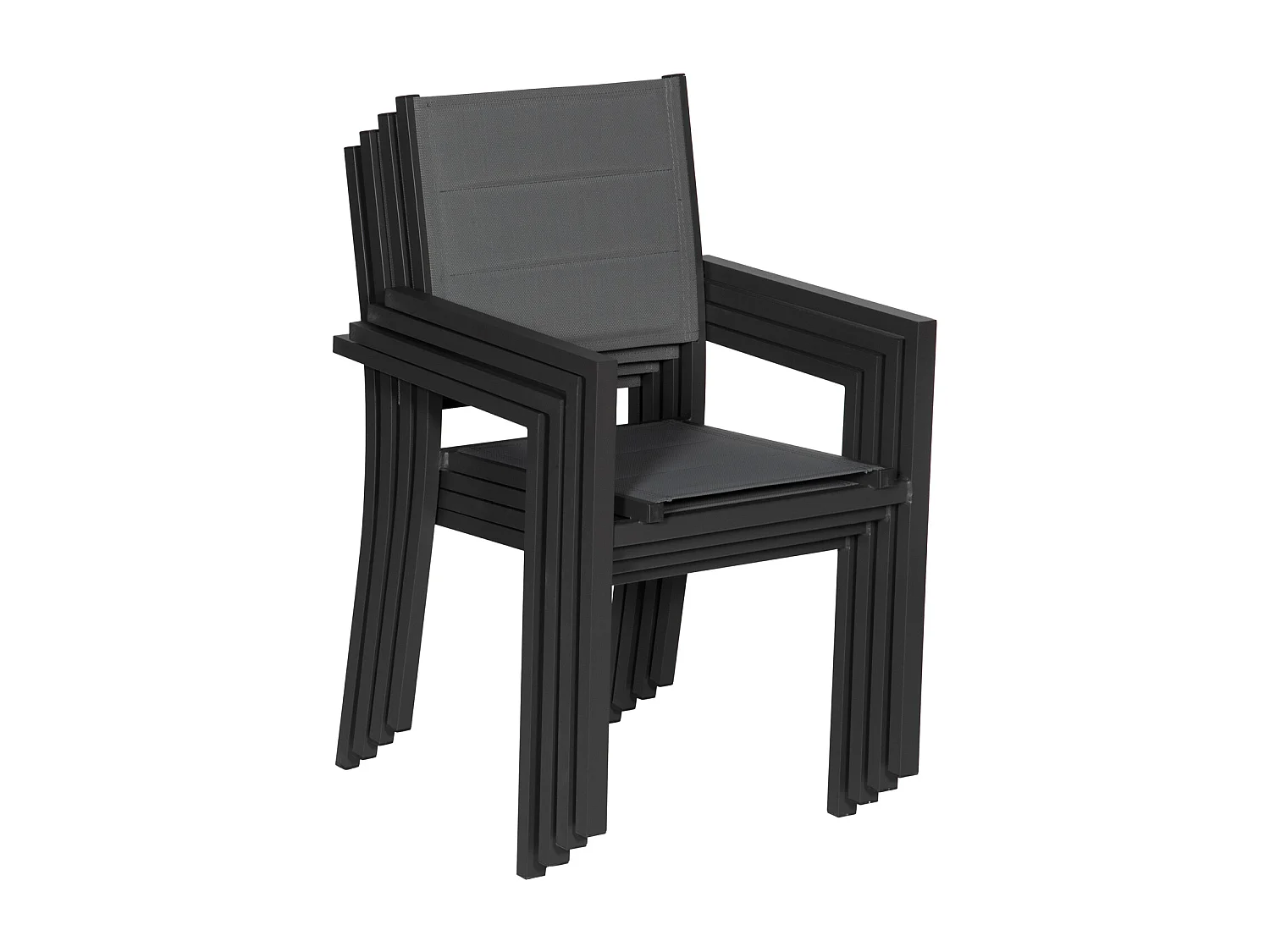 Lot de 4 chaises rembourrées en aluminium anthracite - textilène gris - HAPPY GARDEN
