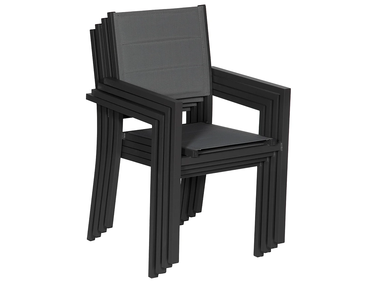 Set van 4 antraciet aluminium gestoffeerde stoelen - grijs textilene