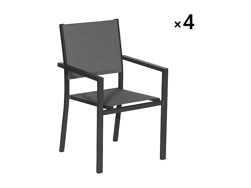 Lot de 4 chaises rembourrées en aluminium anthracite - textilène gris - HAPPY GARDEN