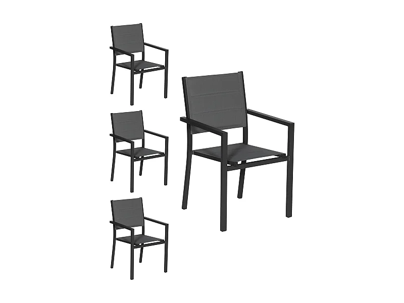 Set van 4 antraciet aluminium gestoffeerde stoelen - grijs textilene