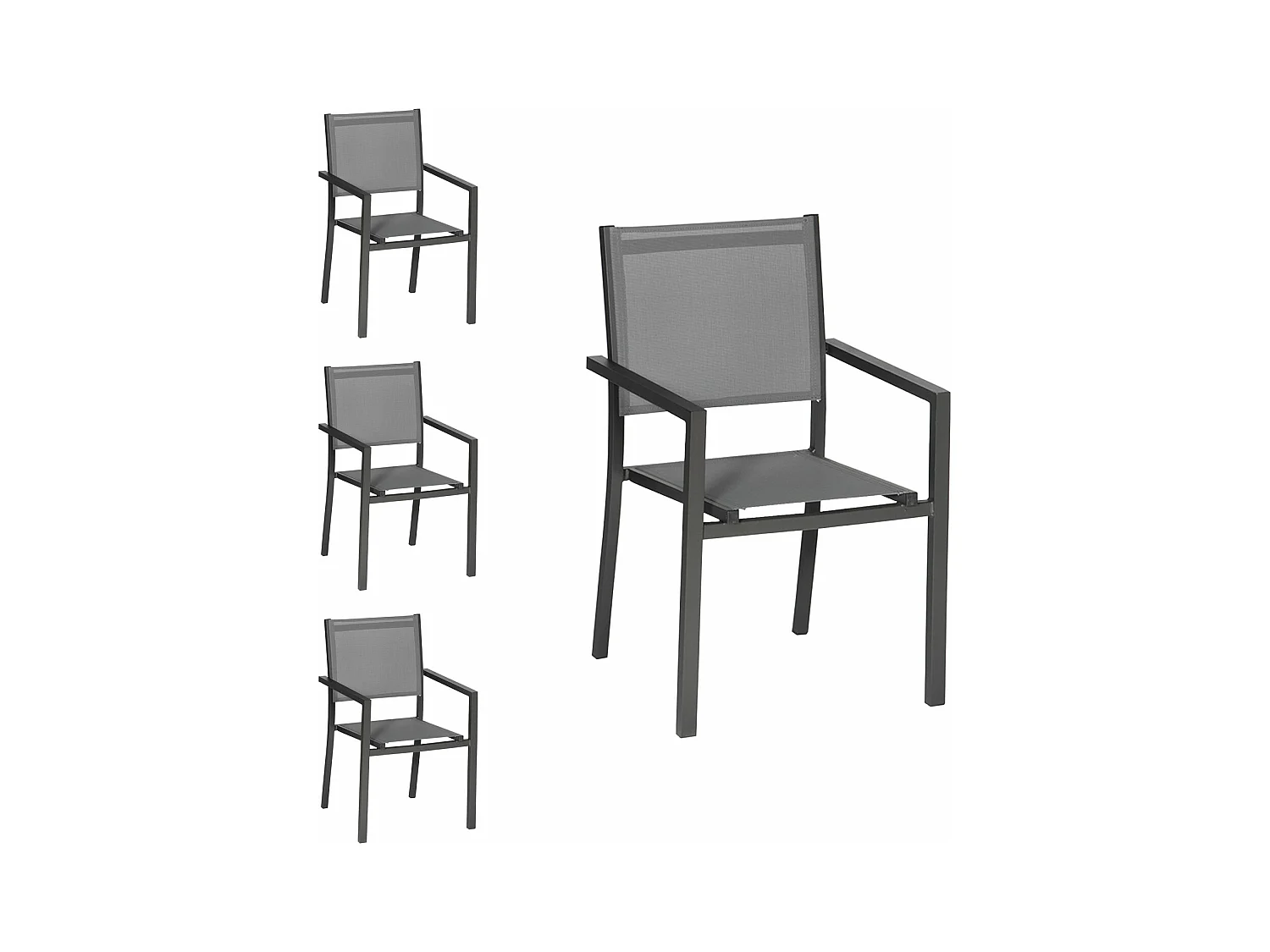 Lot de 4 chaises en aluminium anthracite - textilène gris - HAPPY GARDEN