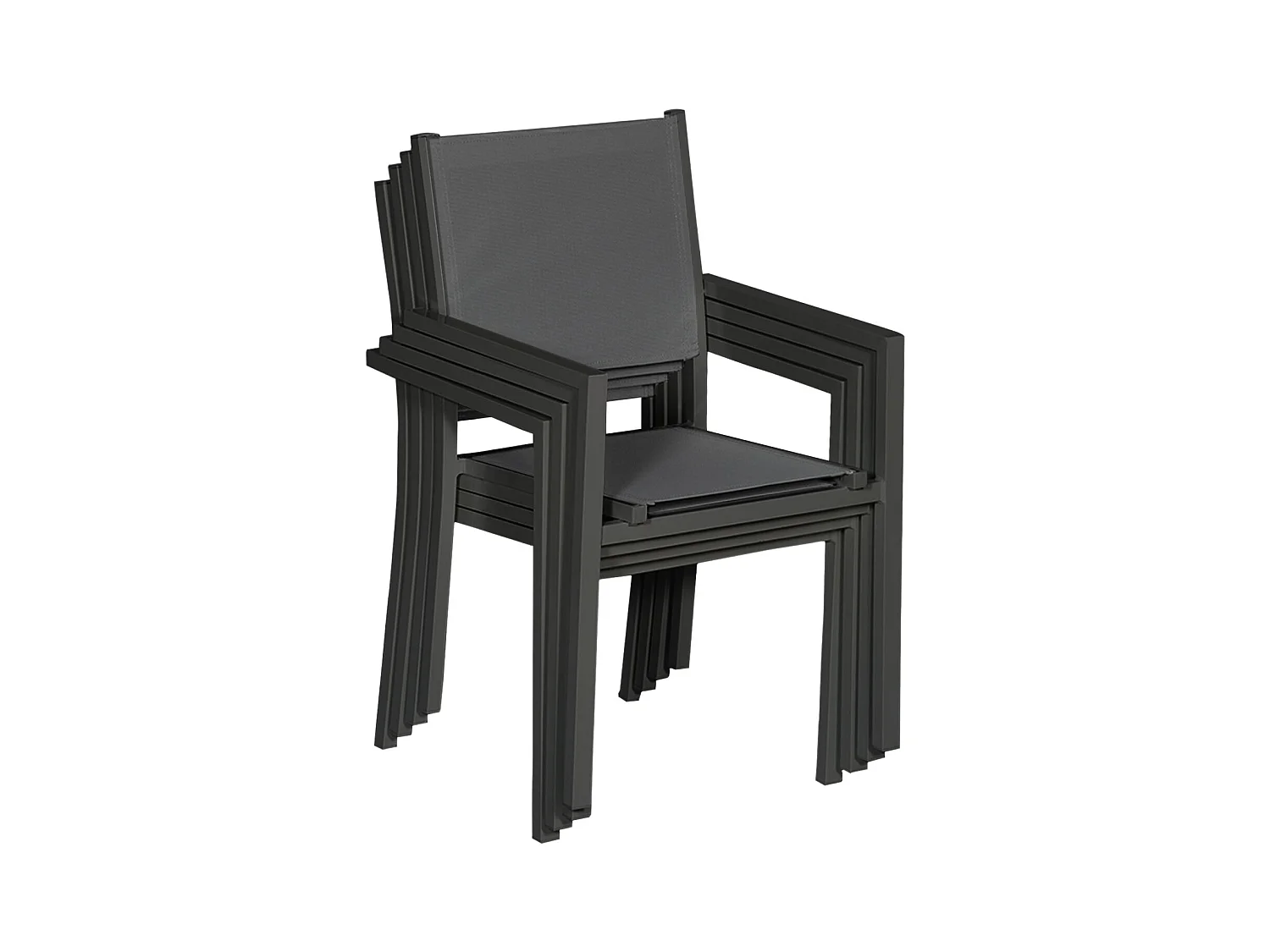 Lot de 4 chaises en aluminium anthracite - textilène gris - HAPPY GARDEN