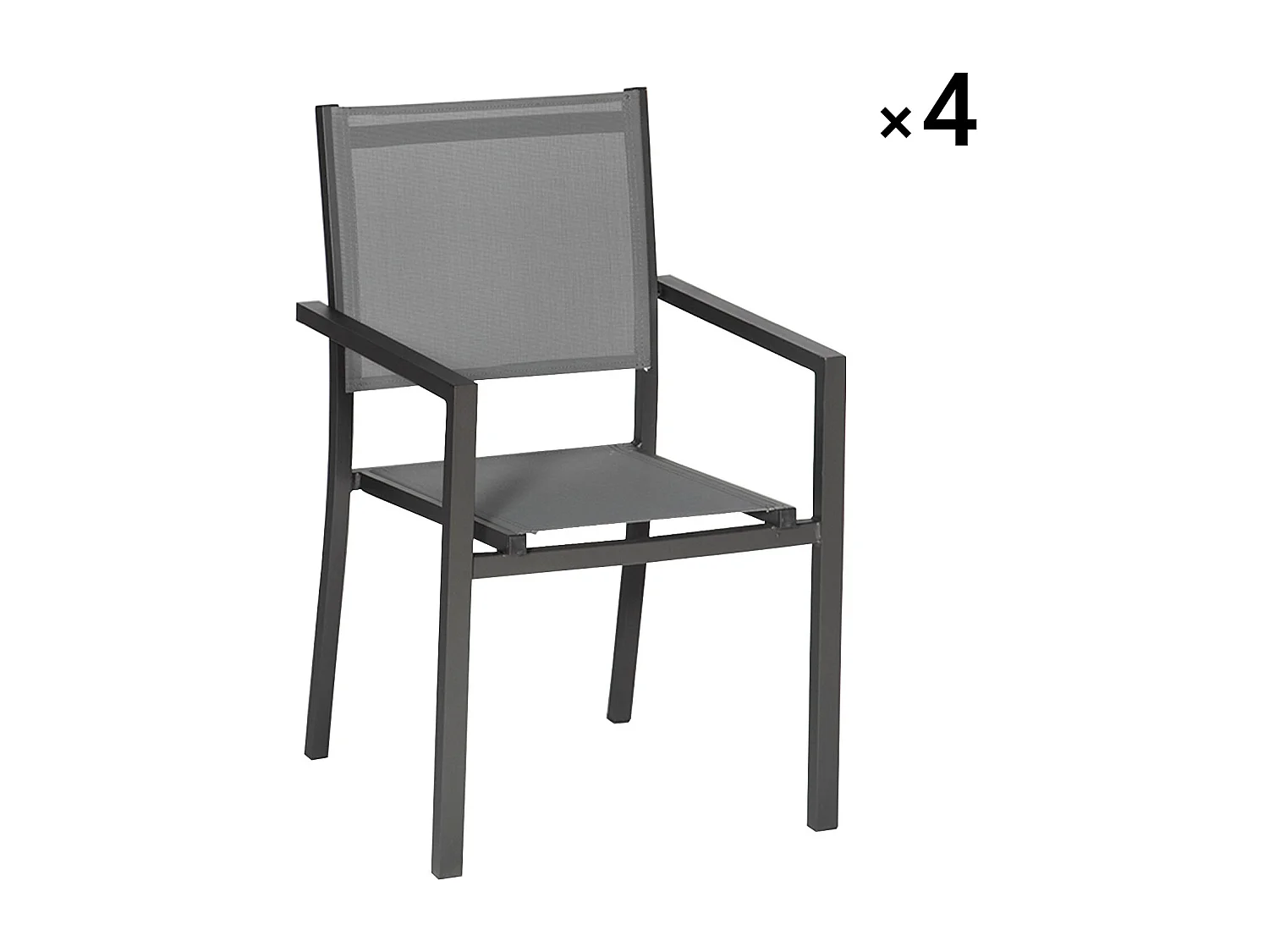 Lot de 4 chaises en aluminium anthracite - textilène gris - HAPPY GARDEN