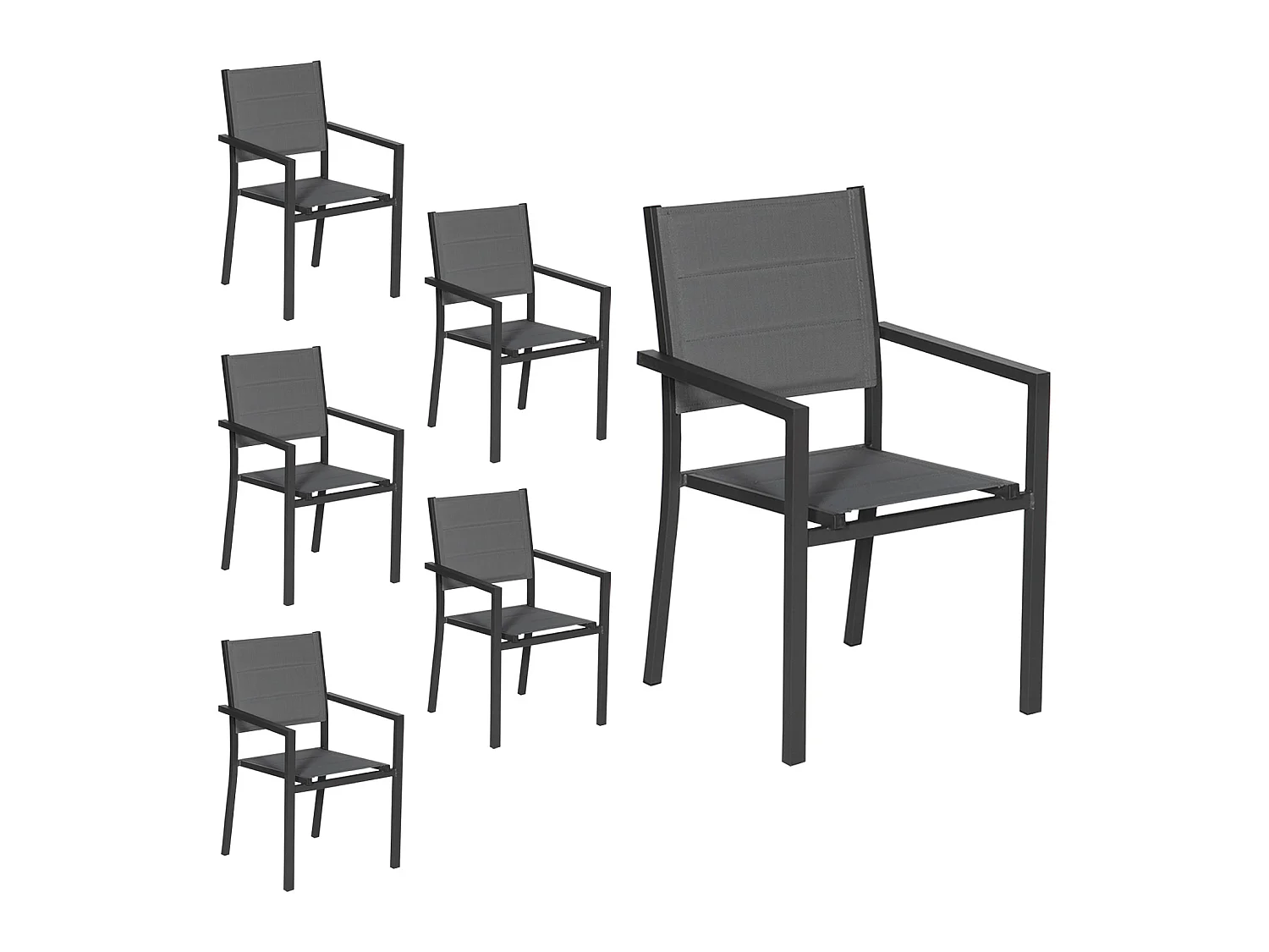 Lot de 6 chaises rembourrées en aluminium anthracite - textilène gris - HAPPY GARDEN