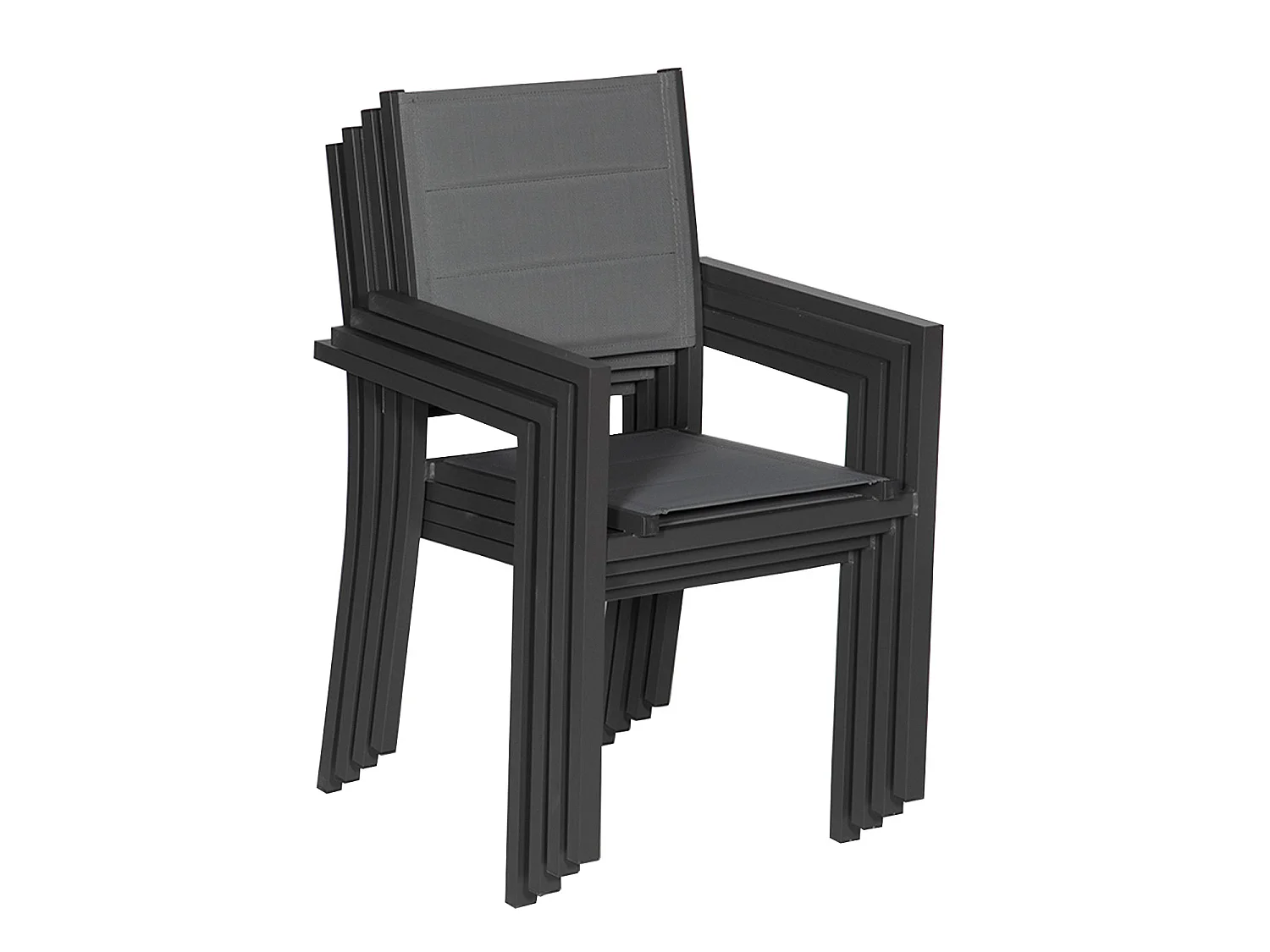 Lot de 6 chaises rembourrées en aluminium anthracite - textilène gris - HAPPY GARDEN