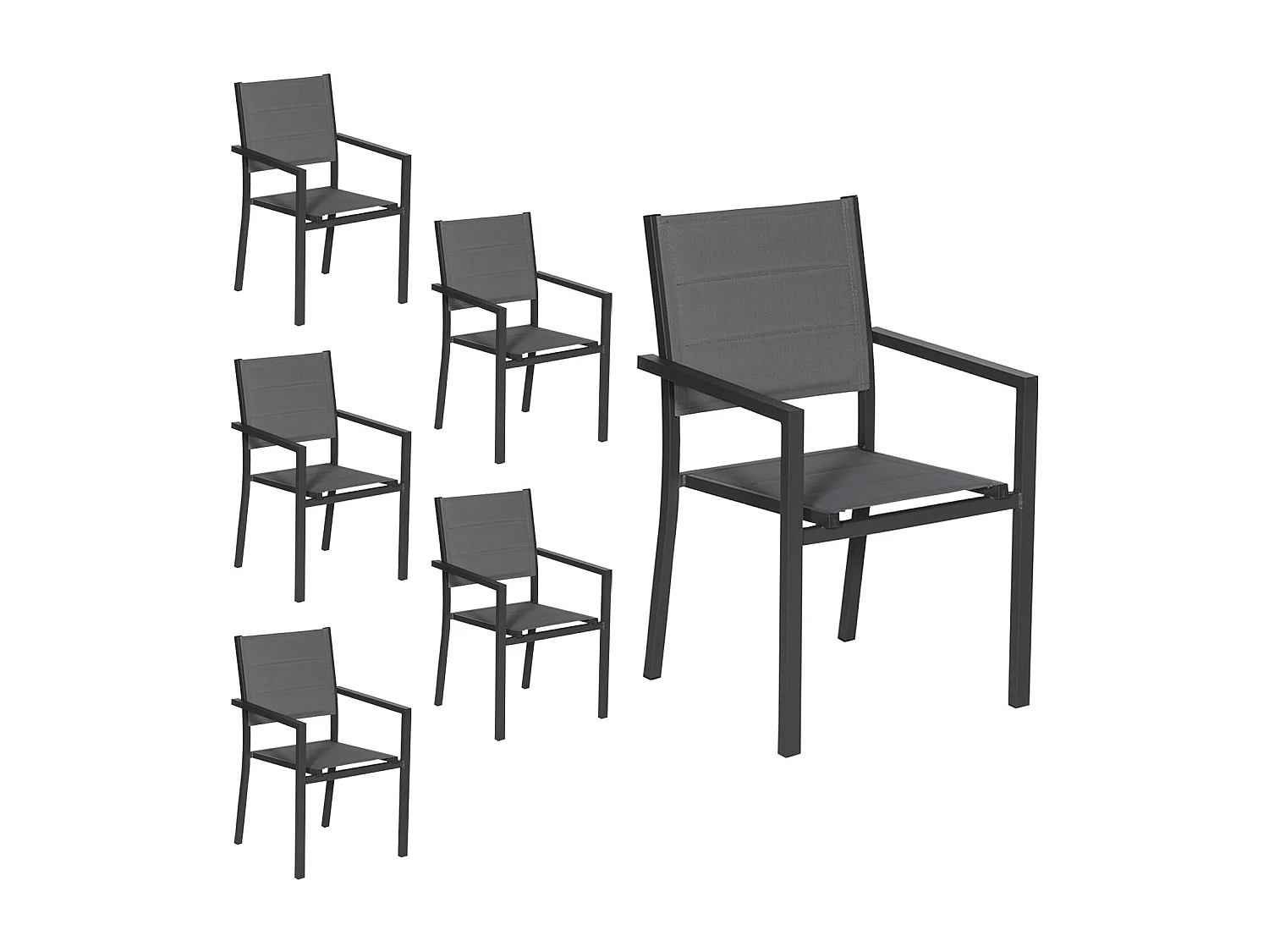 Lot de 6 chaises rembourrées en aluminium anthracite - textilène gris - HAPPY GARDEN