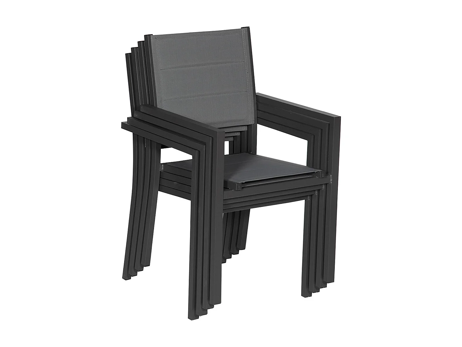 Lot de 6 chaises rembourrées en aluminium anthracite - textilène gris - HAPPY GARDEN