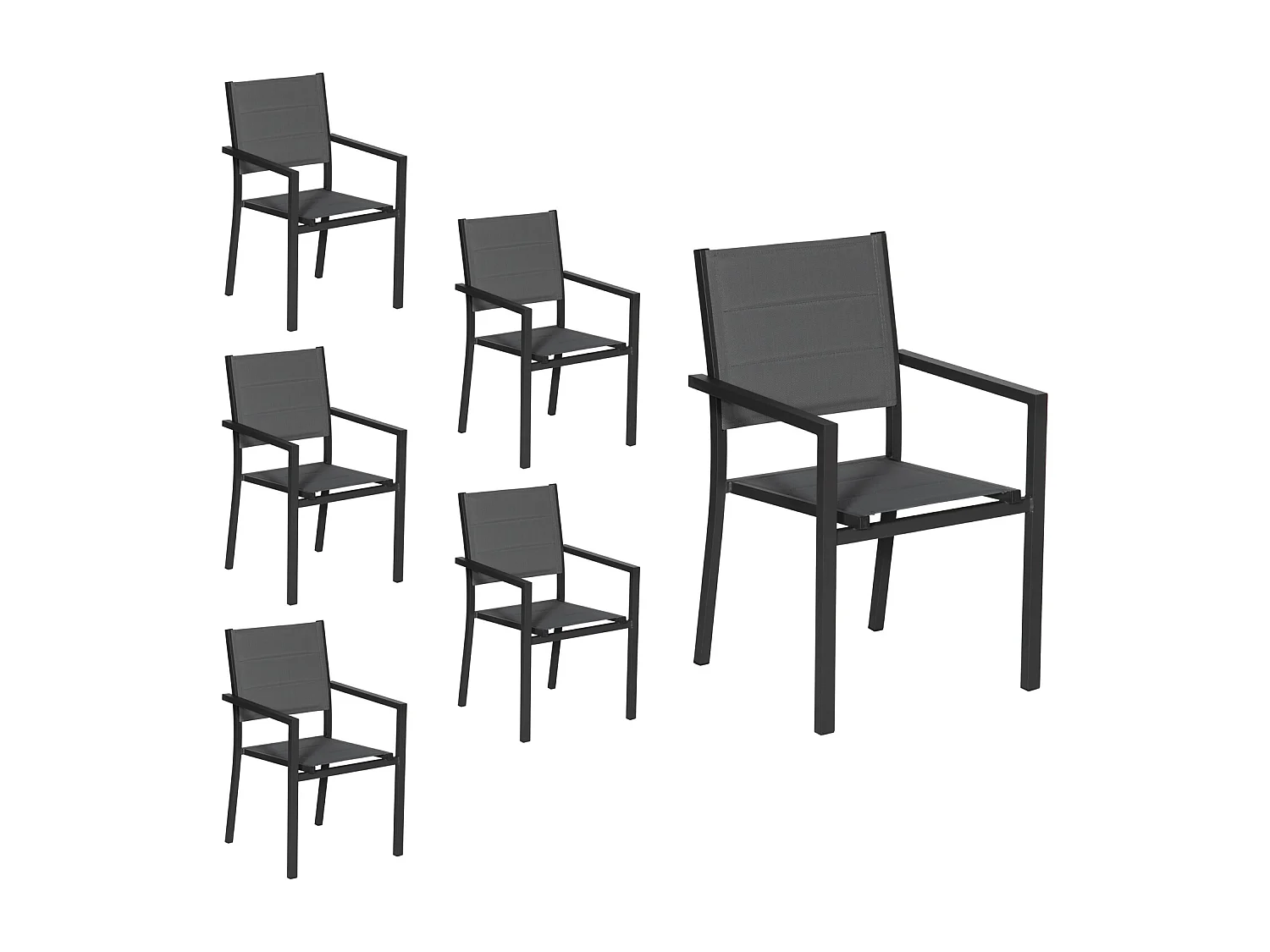Lot de 6 chaises rembourrées en aluminium anthracite - textilène gris - HAPPY GARDEN