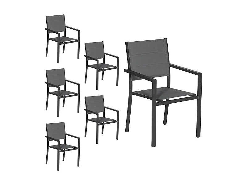 Set di 6 sedie imbottite in alluminio antracite - textilene grigio