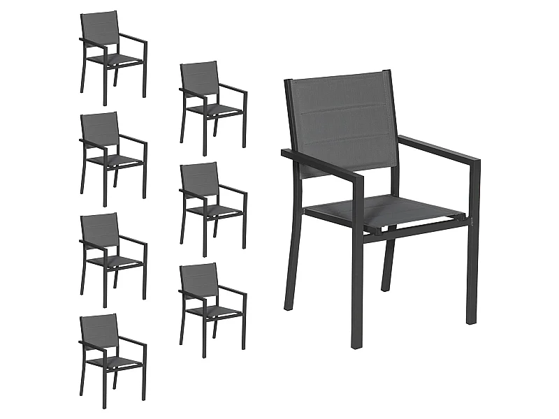 Juego de 8 sillas tapizadas de aluminio antracita textileno gris