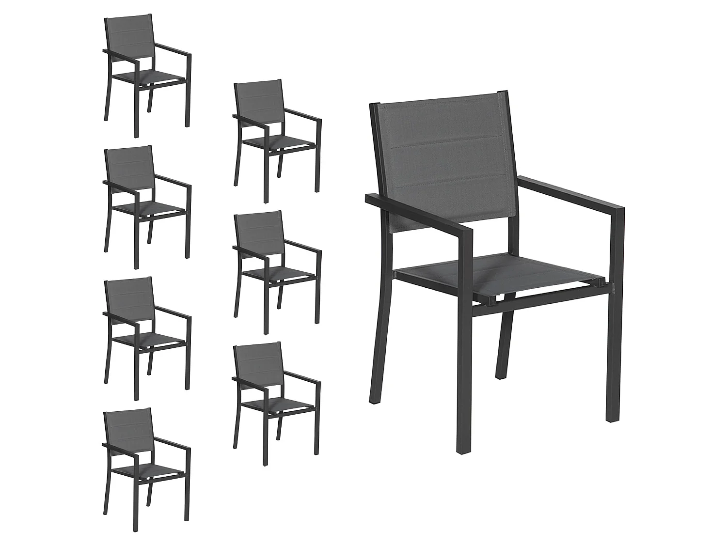 Juego de 8 sillas tapizadas de aluminio antracita textileno gris