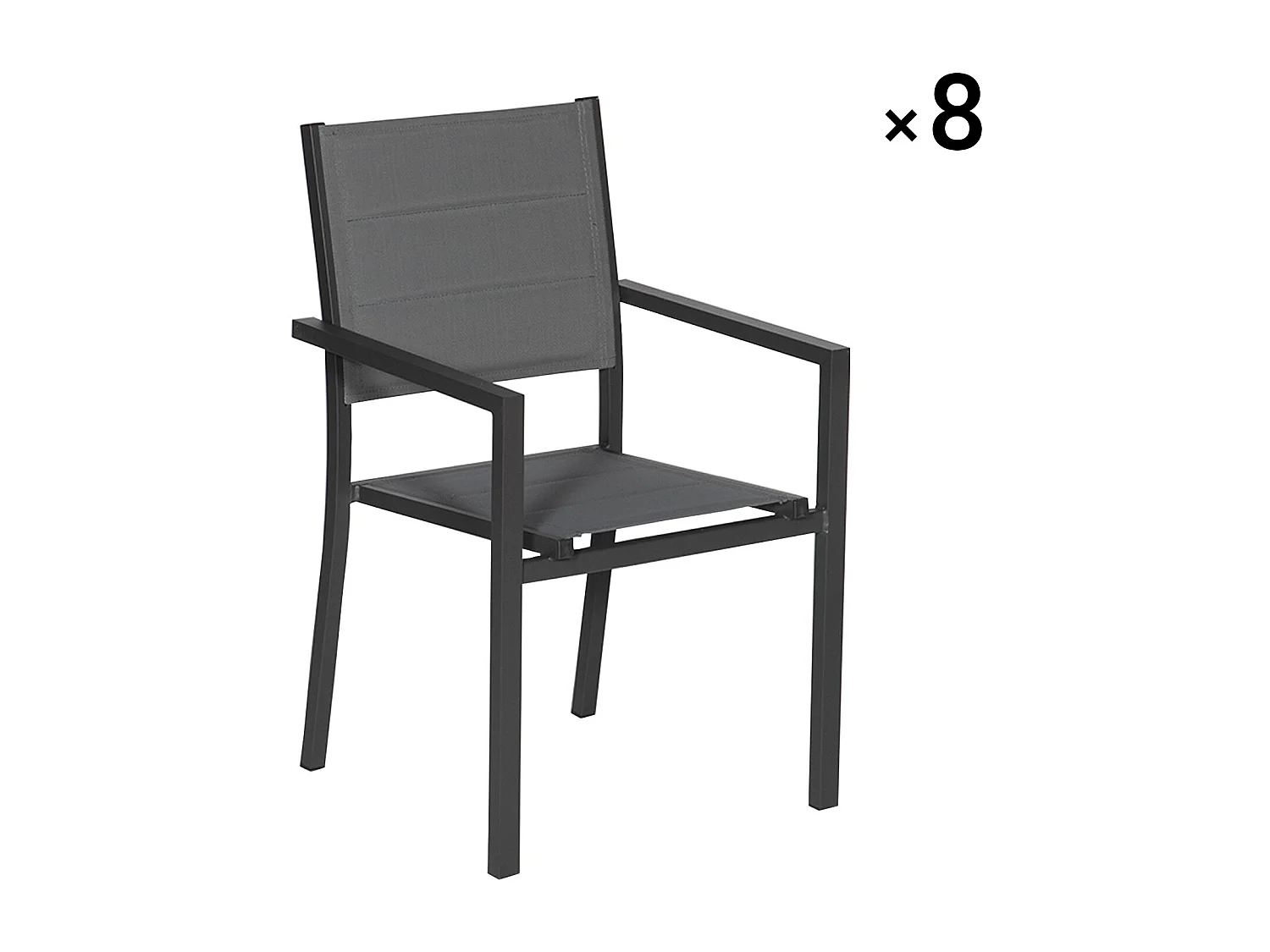 Set van 8 antraciet aluminium gestoffeerde stoelen - grijs textilene