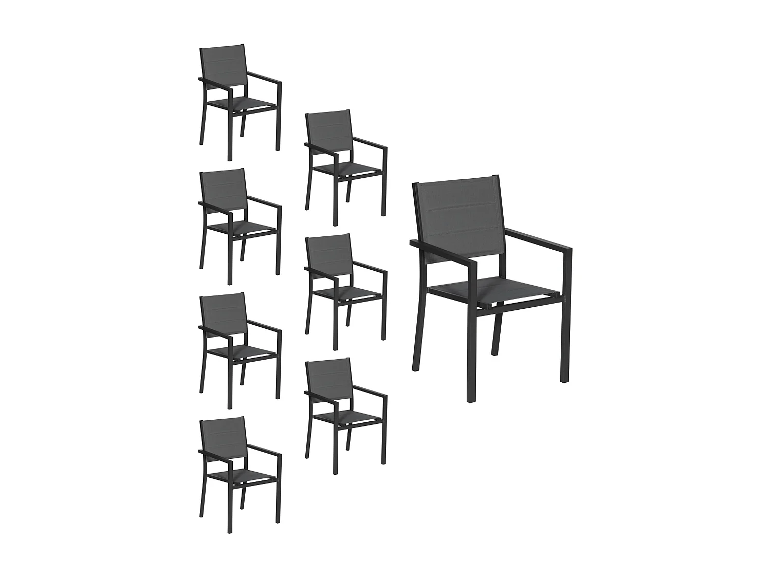 Lot de 8 chaises rembourrées en aluminium anthracite - textilène gris - HAPPY GARDEN