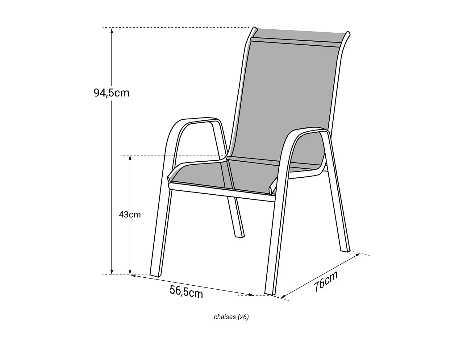 6er Set Stühle MARBELLA aus weißem Textilene - weißes Aluminium