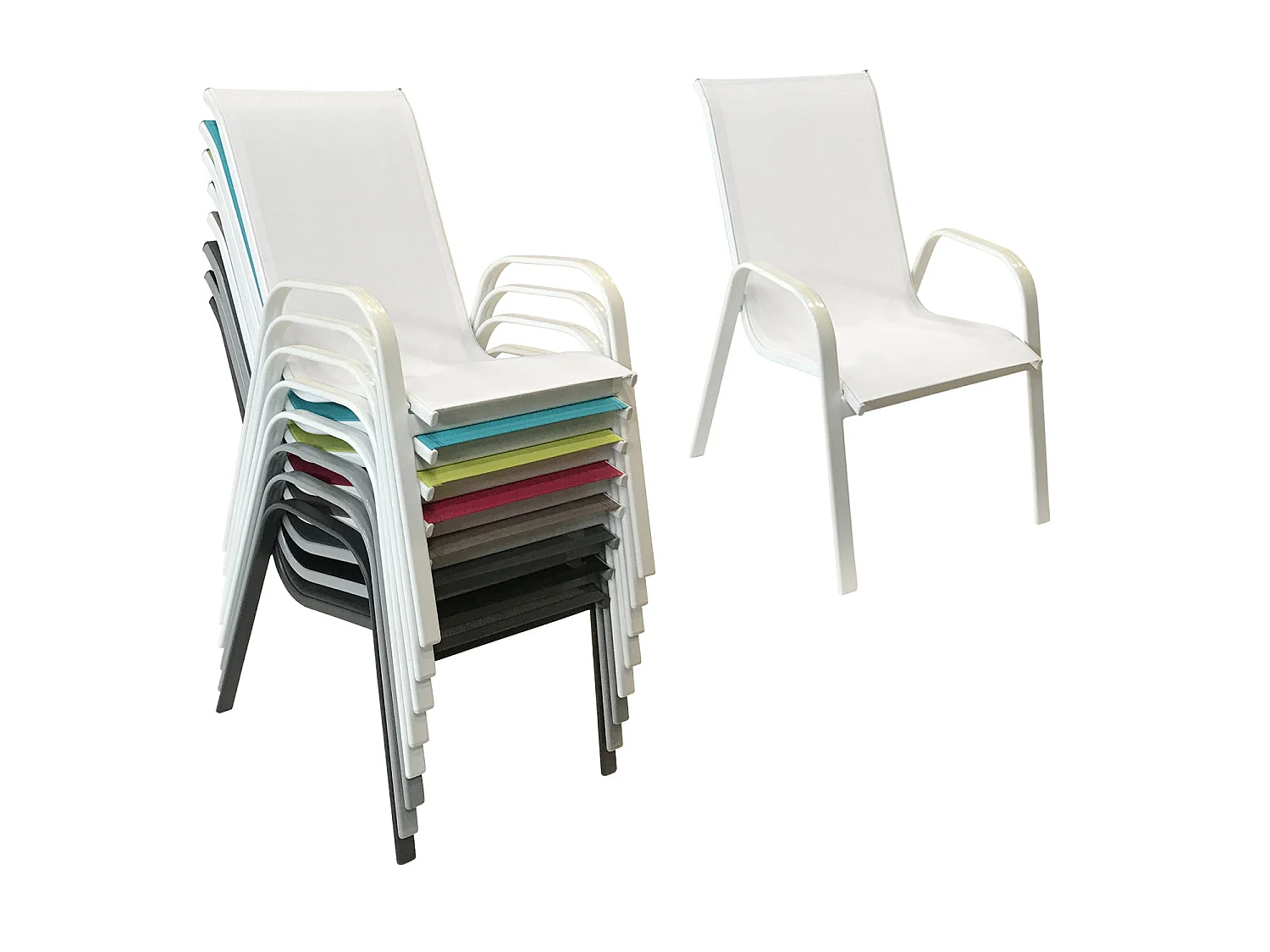 Lot de 6 chaises MARBELLA en textilène blanc - aluminium blanc - HAPPY GARDEN