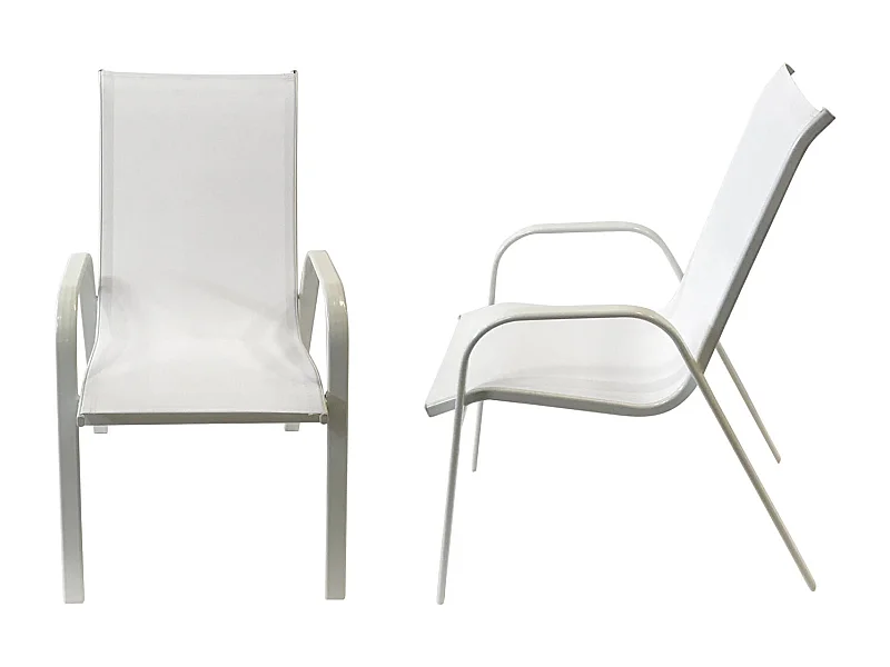 6er Set Stühle MARBELLA aus weißem Textilene - weißes Aluminium