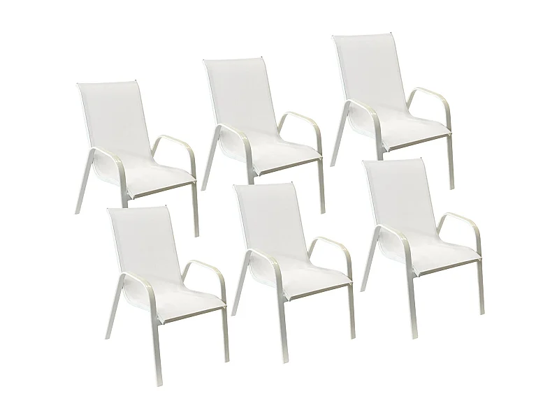 Set van 6 MARBELLA stoelen in wit textilene - wit aluminium