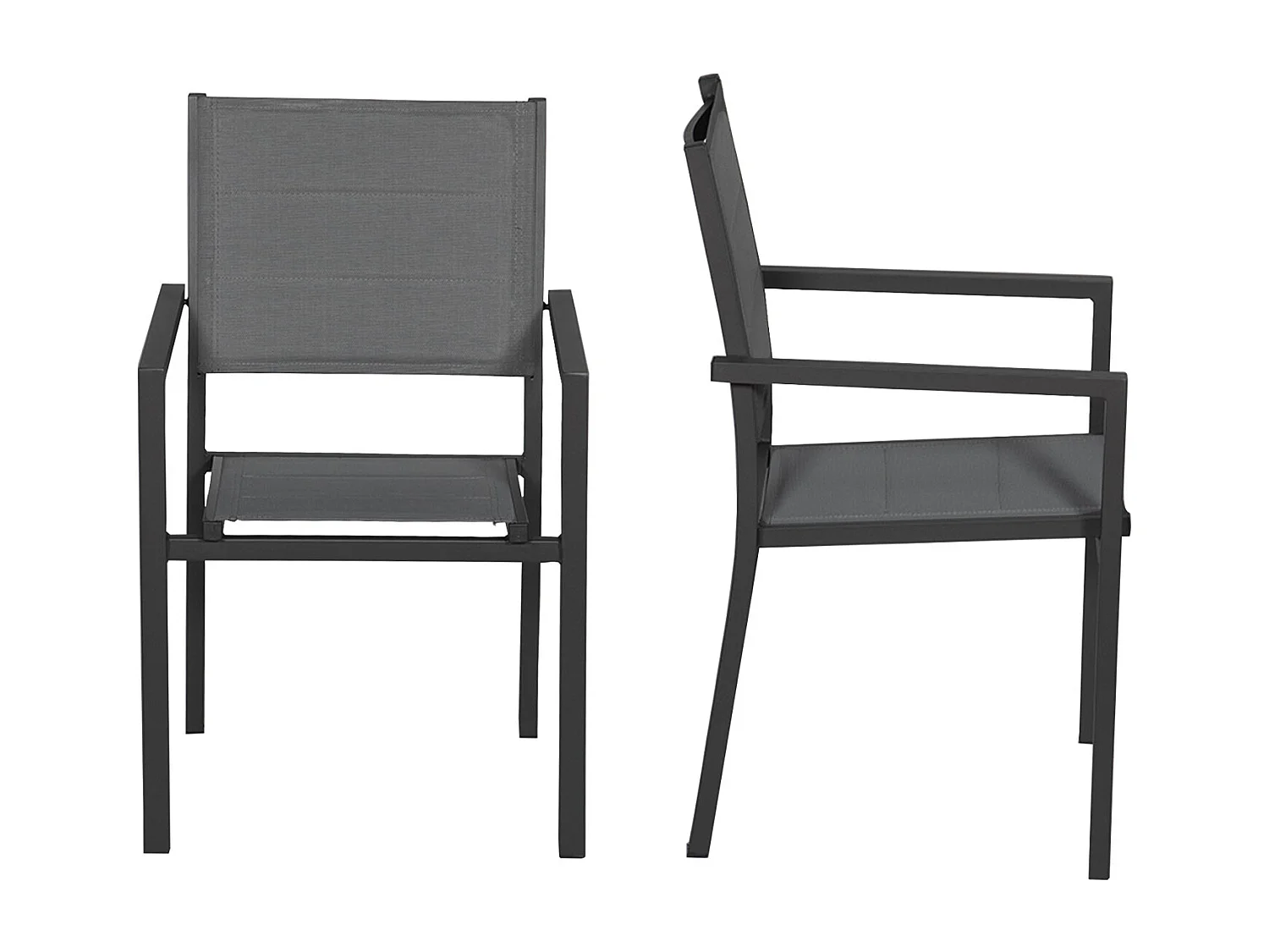 Lot de 10 chaises rembourrées en aluminium anthracite - textilène gris - HAPPY GARDEN