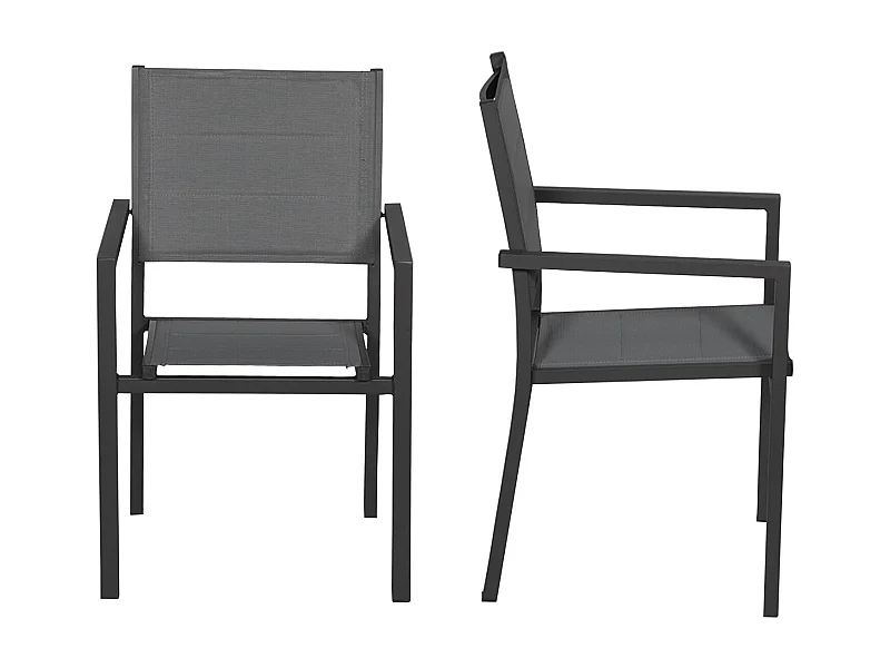 Lot de 10 chaises rembourrées en aluminium anthracite - textilène gris - HAPPY GARDEN