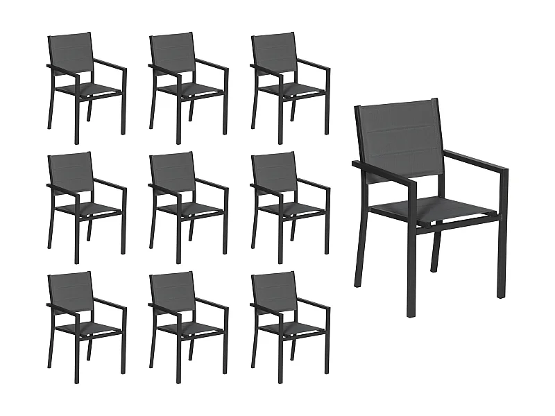 Set van 10 antraciet aluminium gestoffeerde stoelen - grijs textilene
