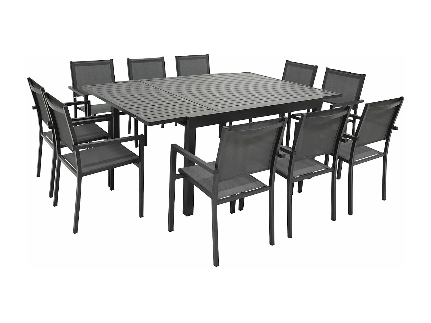 Salon de jardin extensible 10 places de 140/200cm en textilène gris - aluminium anthracite VENEZIA - HAPPY GARDEN