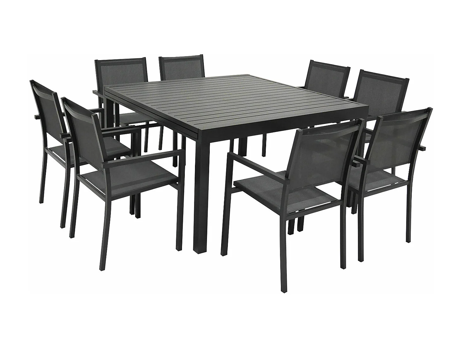 Salon de jardin extensible 10 places de 140/200cm en textilène gris - aluminium anthracite VENEZIA - HAPPY GARDEN